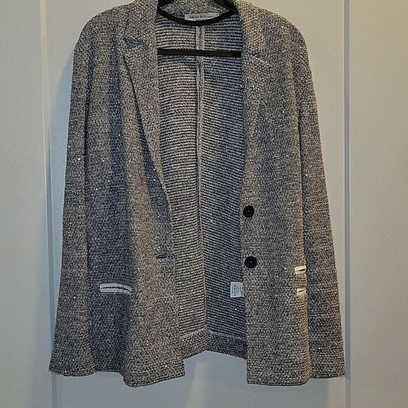 Amina Rubinacci Knit Sequin Button Blazer Jacket Size 48 Linen Blend Beautiful - Picture 8 of 8